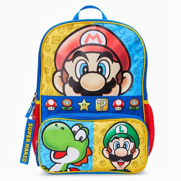 Nintendo Kids Super Mario Bros. Mario World 17" Laptop Video Game Backpack NWT - Picture 1 of 5